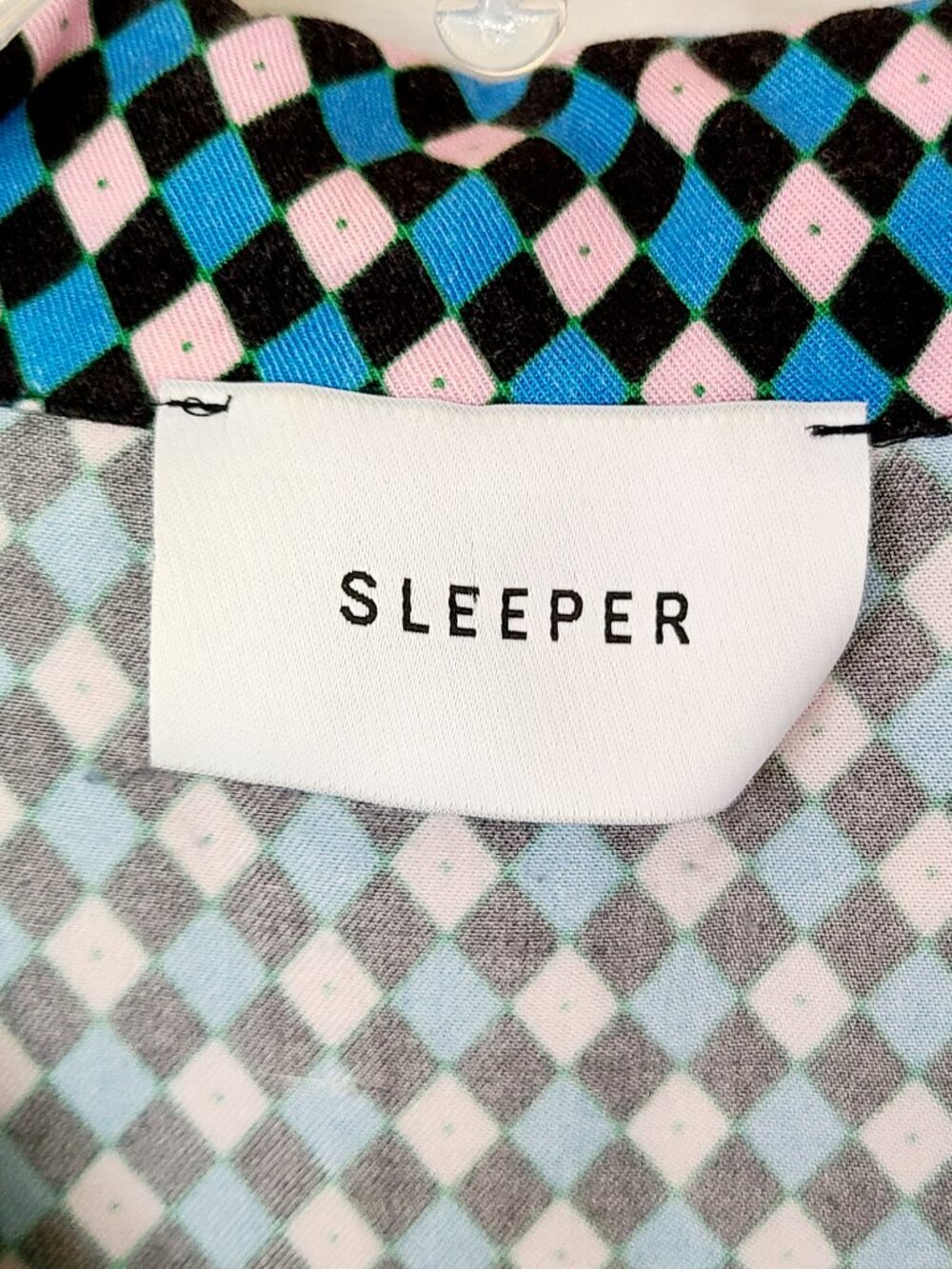 Sleeper Party Feather-Trim Pink Blue Argyle Pajama Shirt Medium Luxe Top Only - Picture 4 of 8